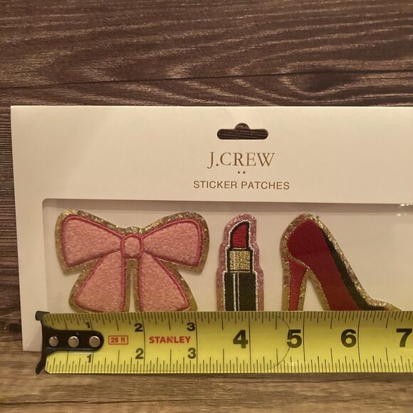 J Crew Stickers Patches Pink Bow Red Lipstick High Heel Pump Gold - Picture 3 of 4